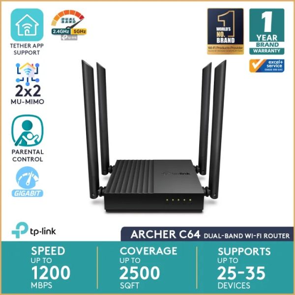 TP-Link Archer C64 AC1200 Wireless MU-MIMO Gigabit Wi-Fi Router